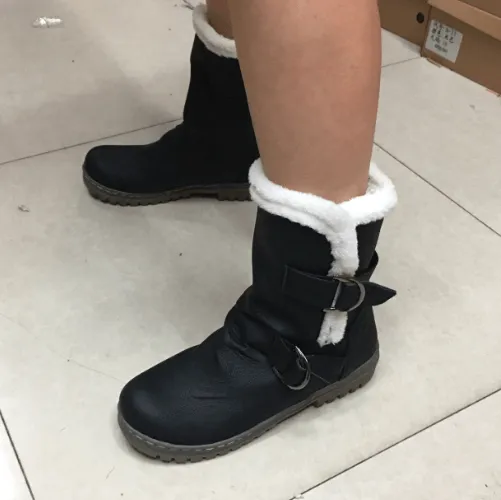 Low Chunky Heel Buckle Calf Boots