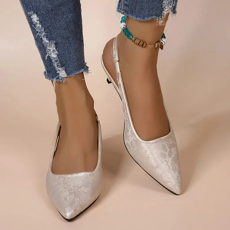 Lucyever Satin Low Heels Mules Pumps Women 2024 Fashion Slip On Pointed Toe Sandals Woman Shallow Thin Heels Bride Shoes Ladies