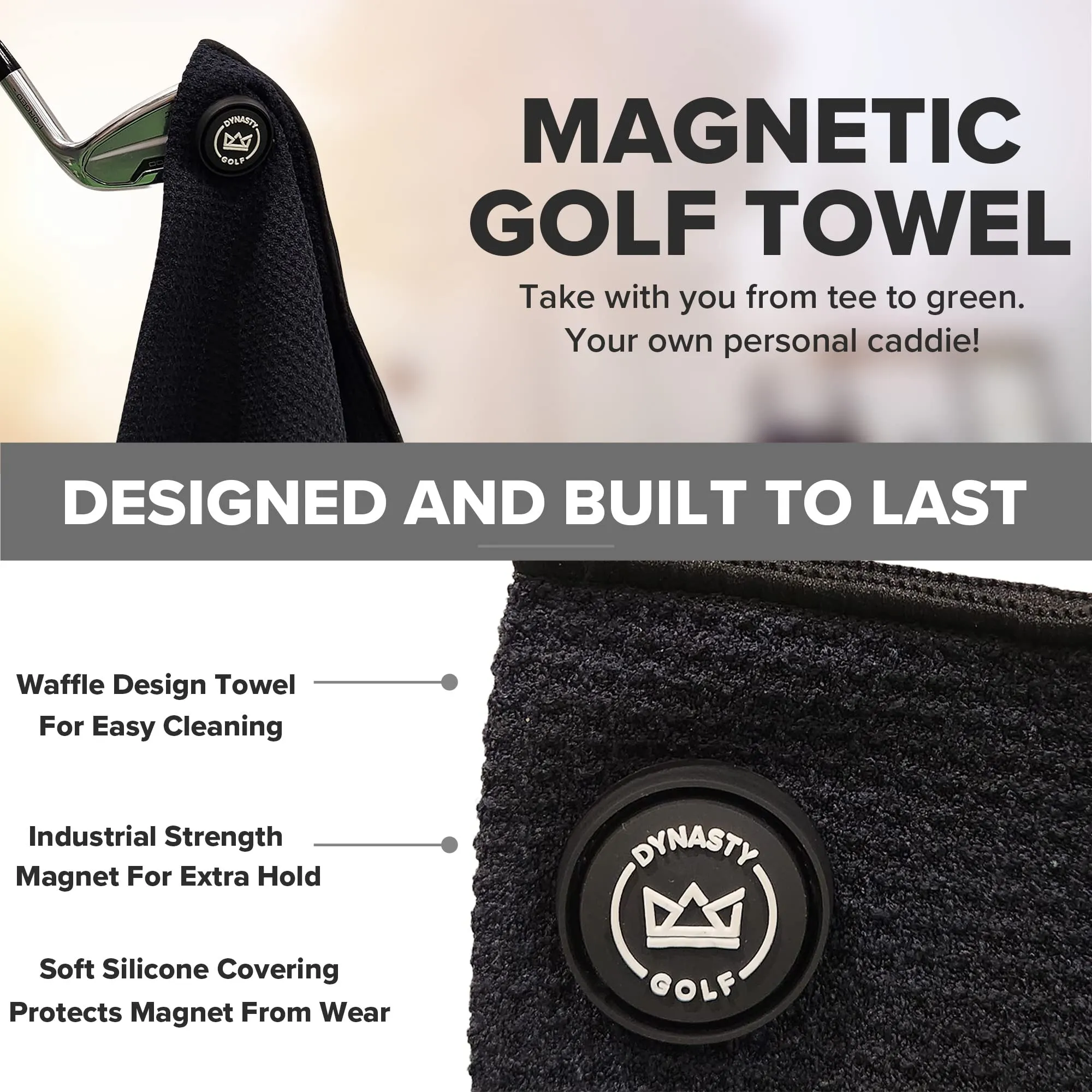 Magnetic Golf Towel for Golf Bags - Microfiber Golf Towels for Men & Women - Waffle Golf Bag Towel with Magnet (Gray)