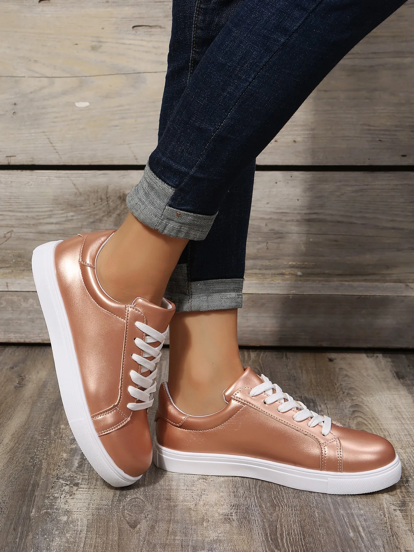 Metallic Lace-up Front Skate Shoes