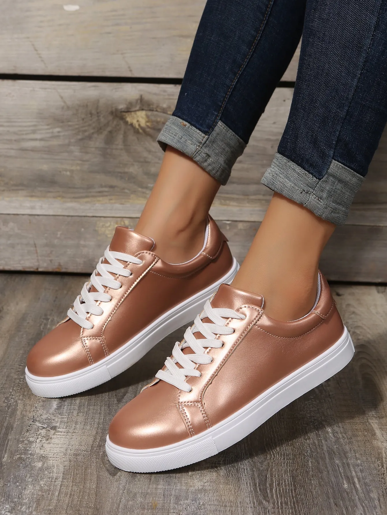 Metallic Lace-up Front Skate Shoes