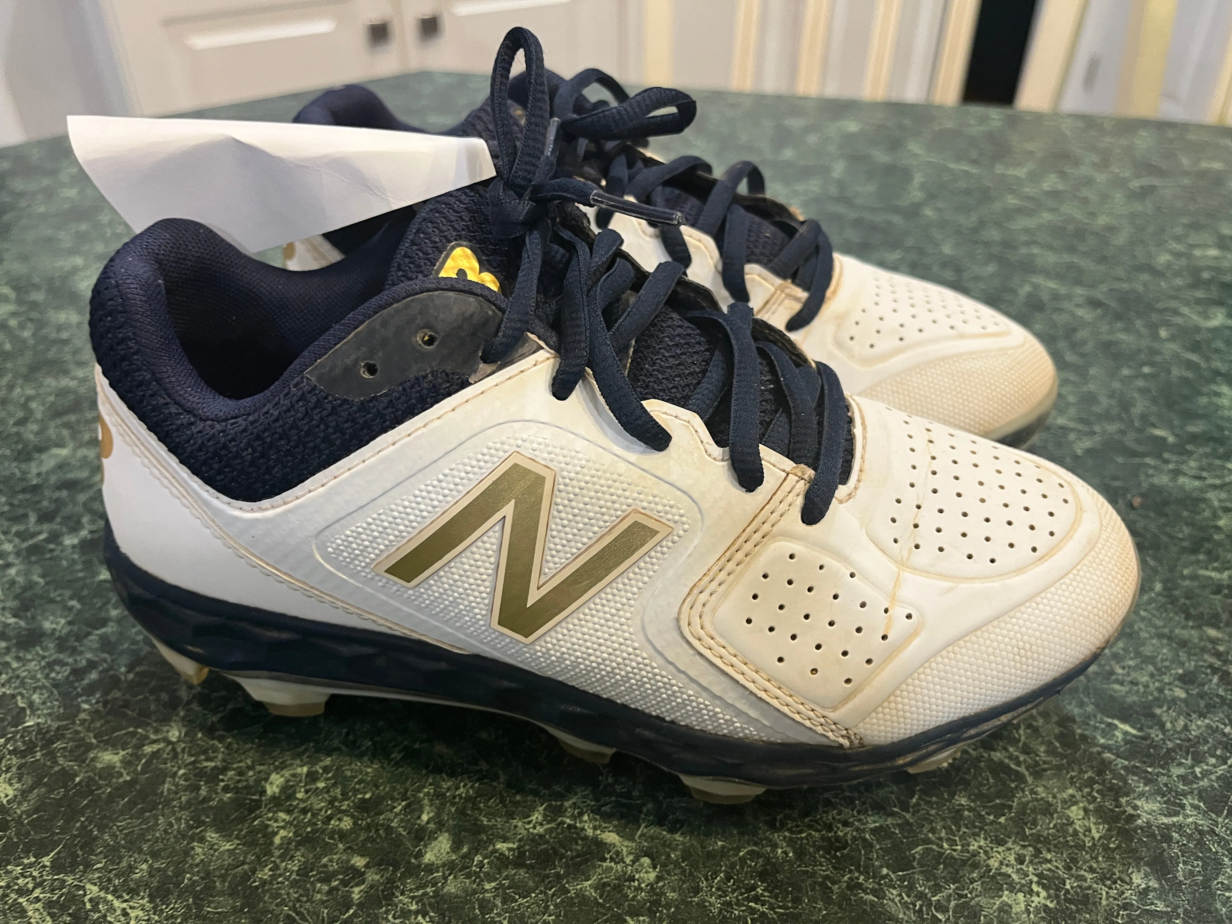 New balance cleats White/navy/gold - size Shoes:  6 & 6.5 (Big Kid)
