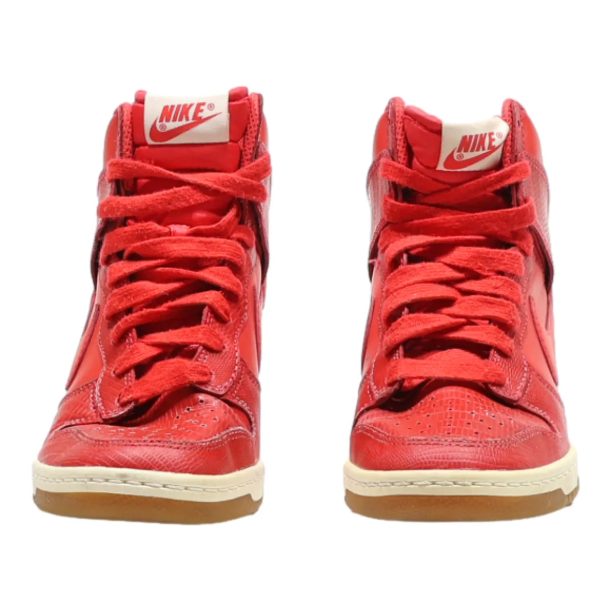 NIKE Dunk High Top Trainers Red Leather Womens UK 3.5