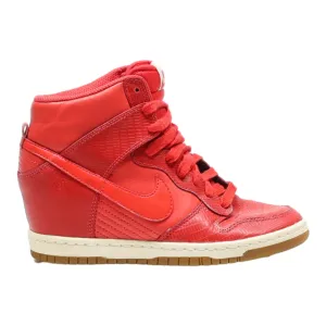 NIKE Dunk High Top Trainers Red Leather Womens UK 3.5