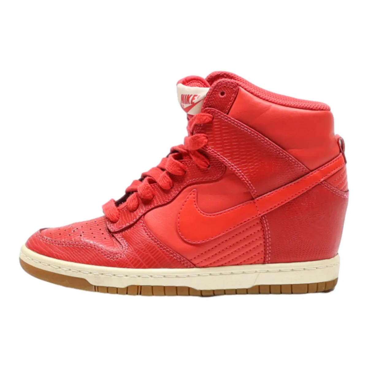 NIKE Dunk High Top Trainers Red Leather Womens UK 3.5