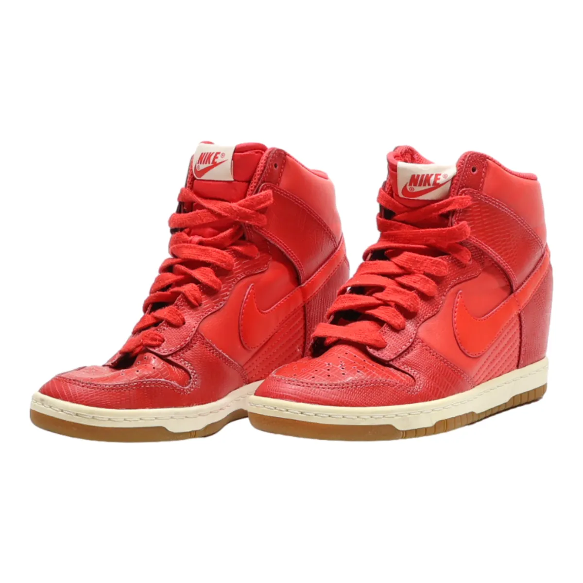 NIKE Dunk High Top Trainers Red Leather Womens UK 3.5