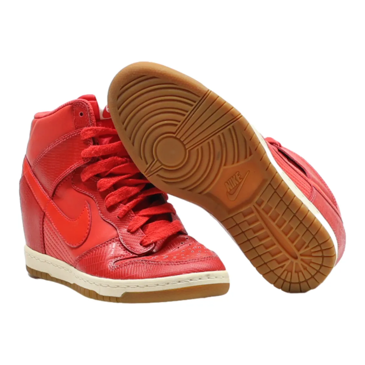 NIKE Dunk High Top Trainers Red Leather Womens UK 3.5