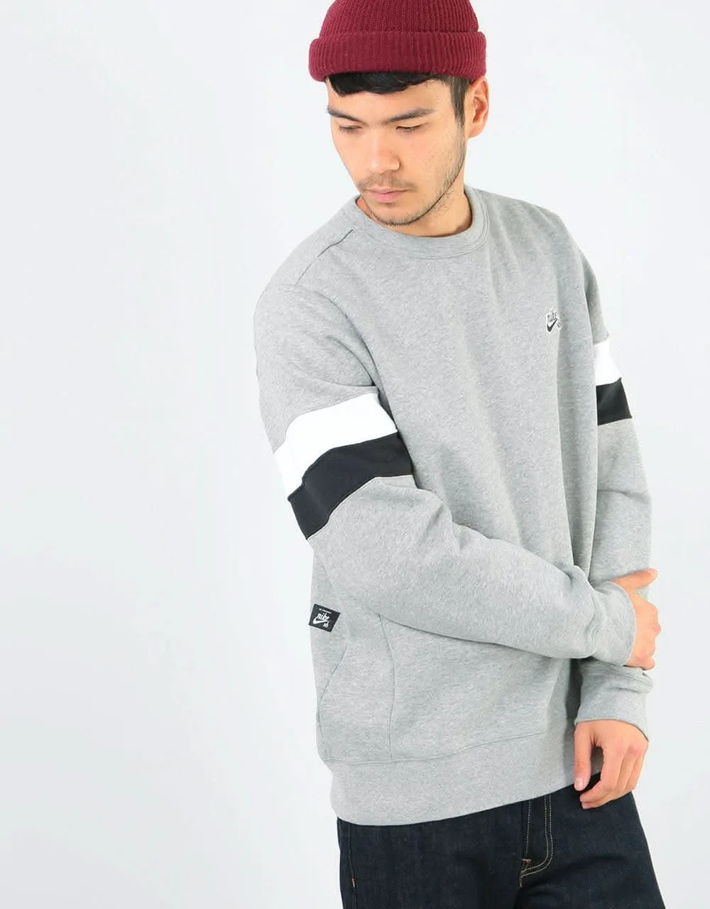 Nike SB Icon Crew Sweatshirt - Dk Grey Heather/White/Black/Black