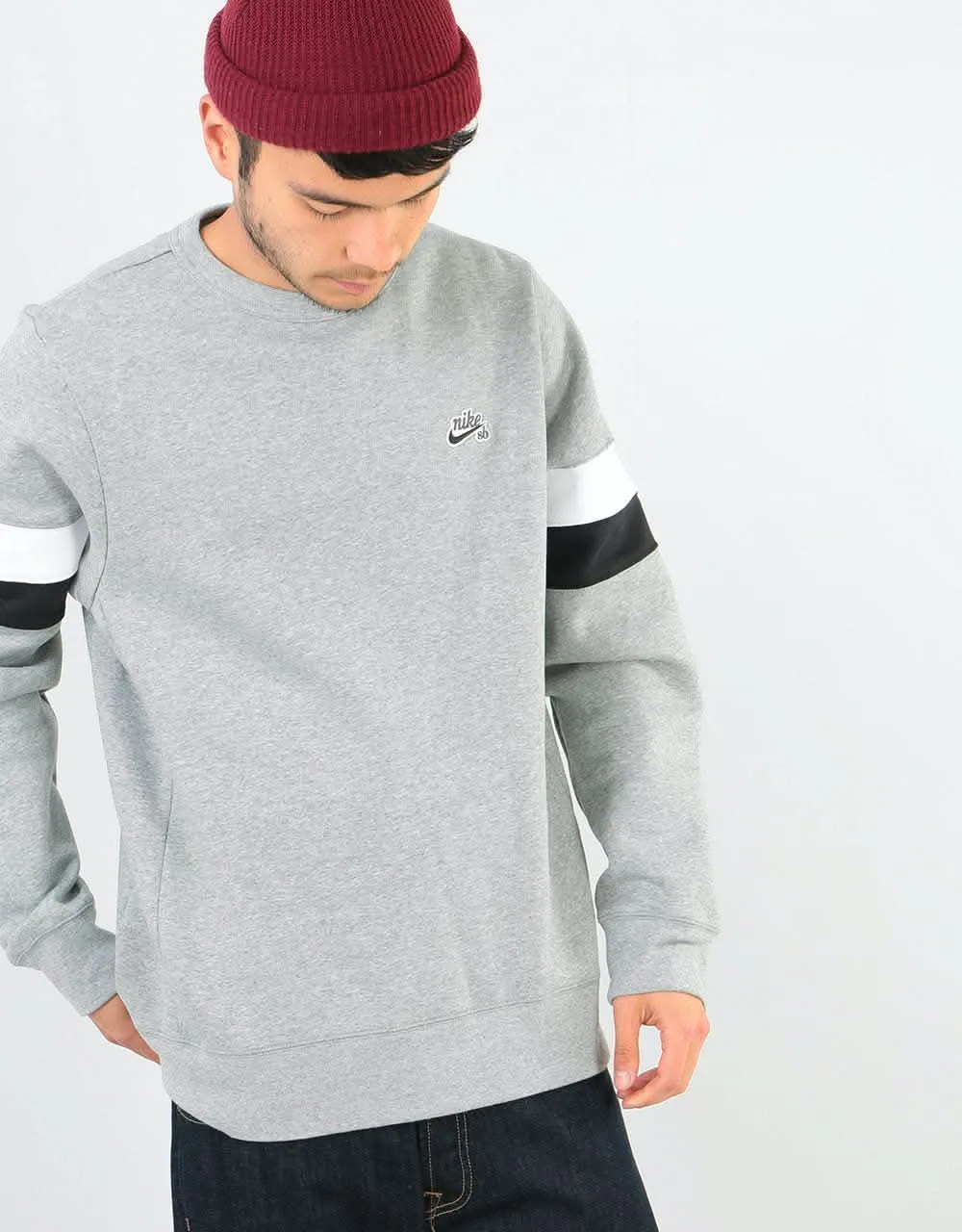 Nike SB Icon Crew Sweatshirt - Dk Grey Heather/White/Black/Black