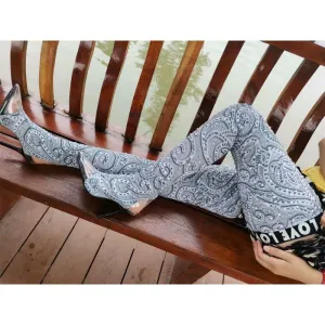 Party Rhinestone Print High Heel Clear Toe Tight High Boots