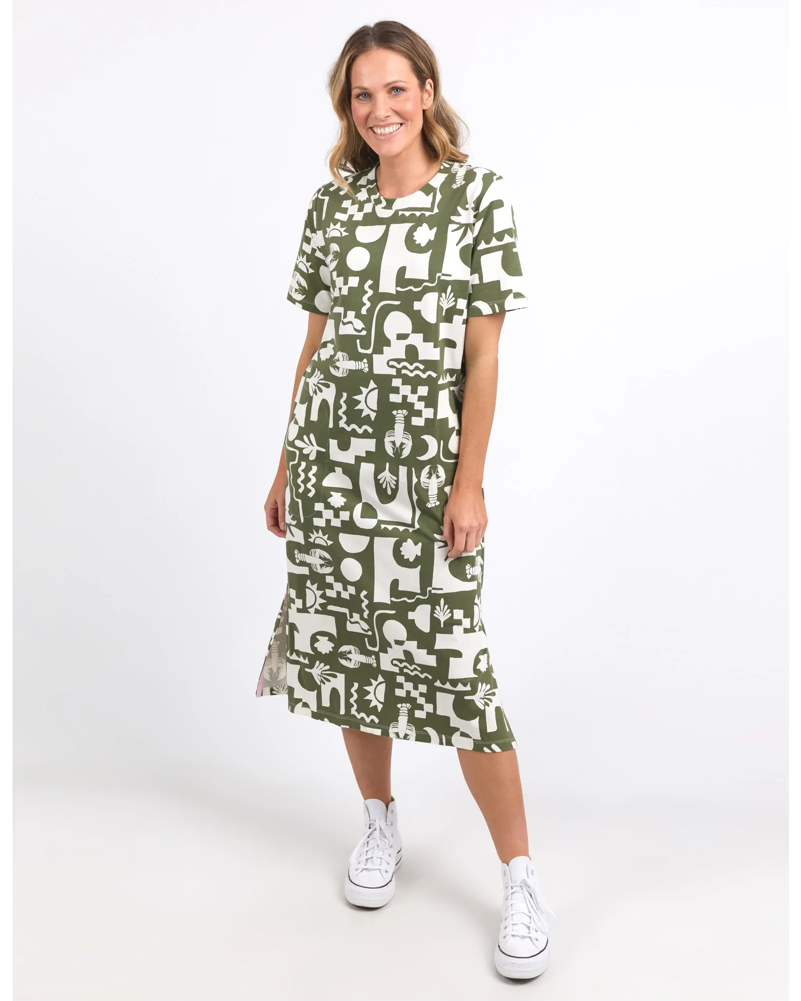 Postcard Crew Tee Dress - Clover