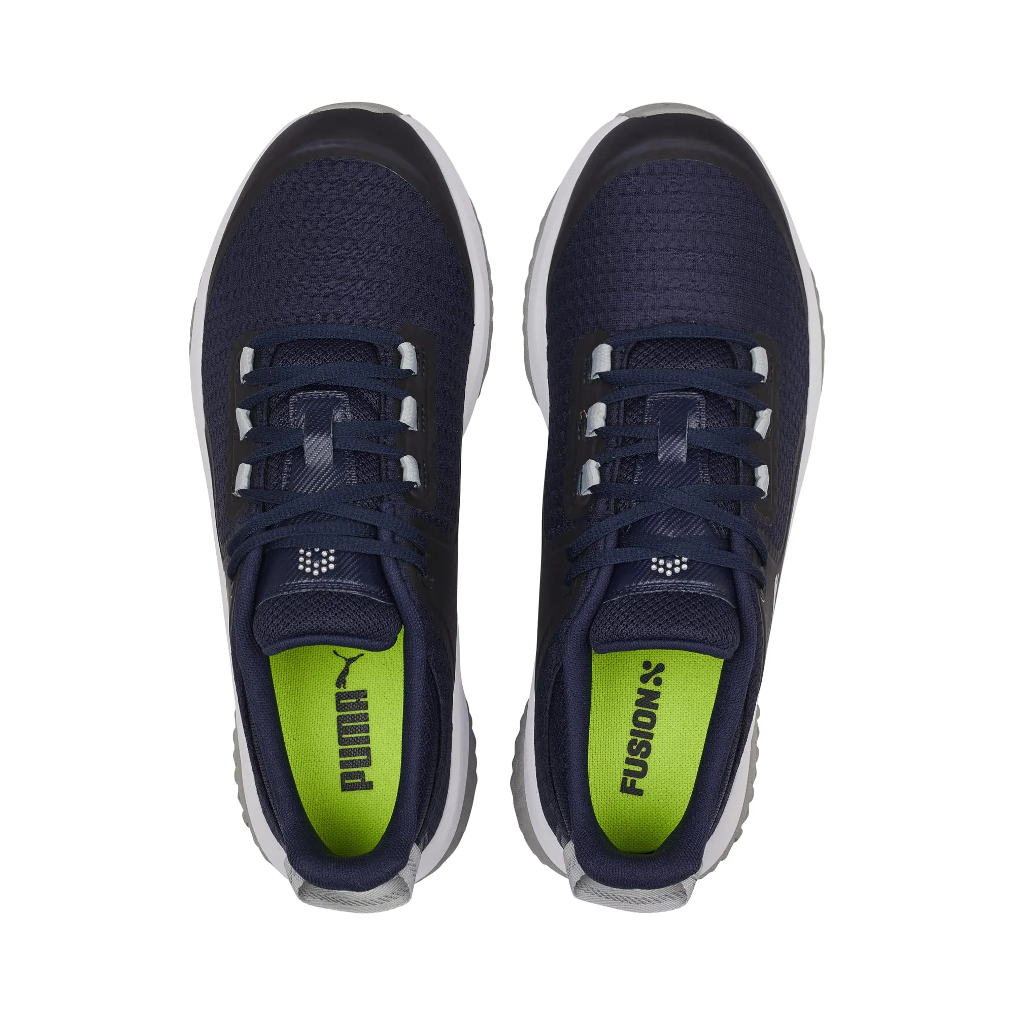 PUMA GOLF Men's Fusion Grip Golf Shoe, Puma Navy-Puma Silver-Quiet Shade, 10.5