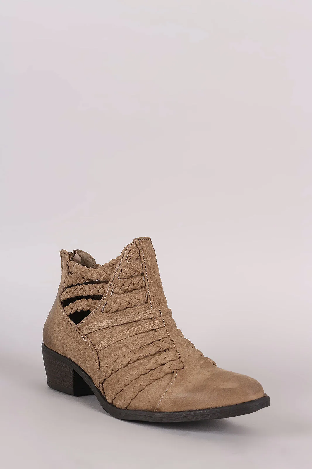 Qupid Suede Braided Western Ankle Boots