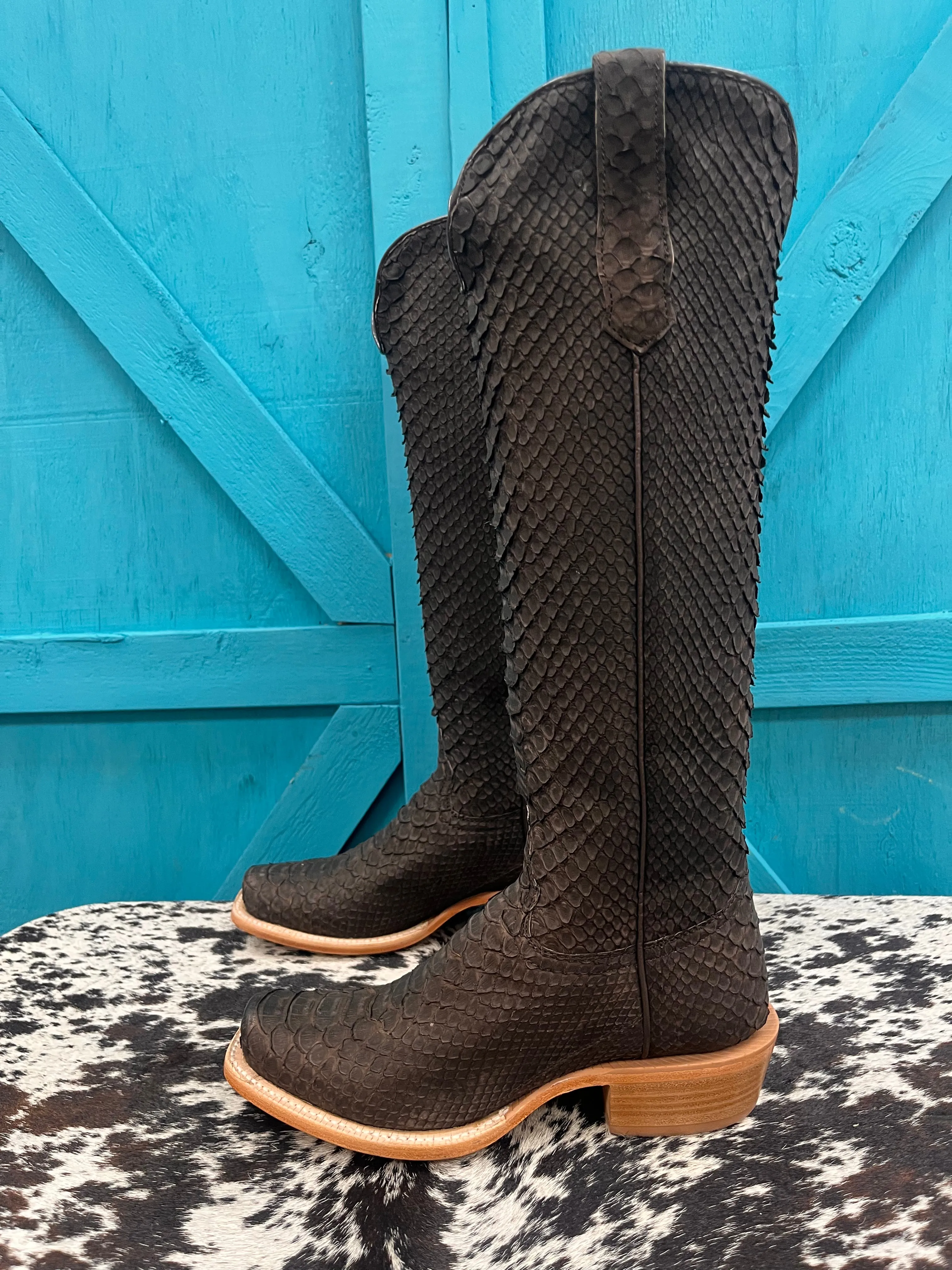 R. Watson Matte Brown 17" Python Cowgirl Boots RWL7216