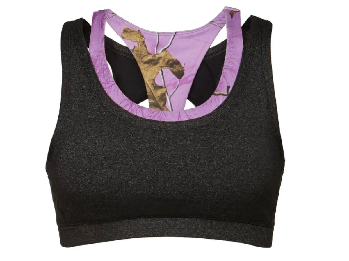 Realtree Camouflage Colosseum WOMEN Charcoal Violet Support Workout Sports Bra