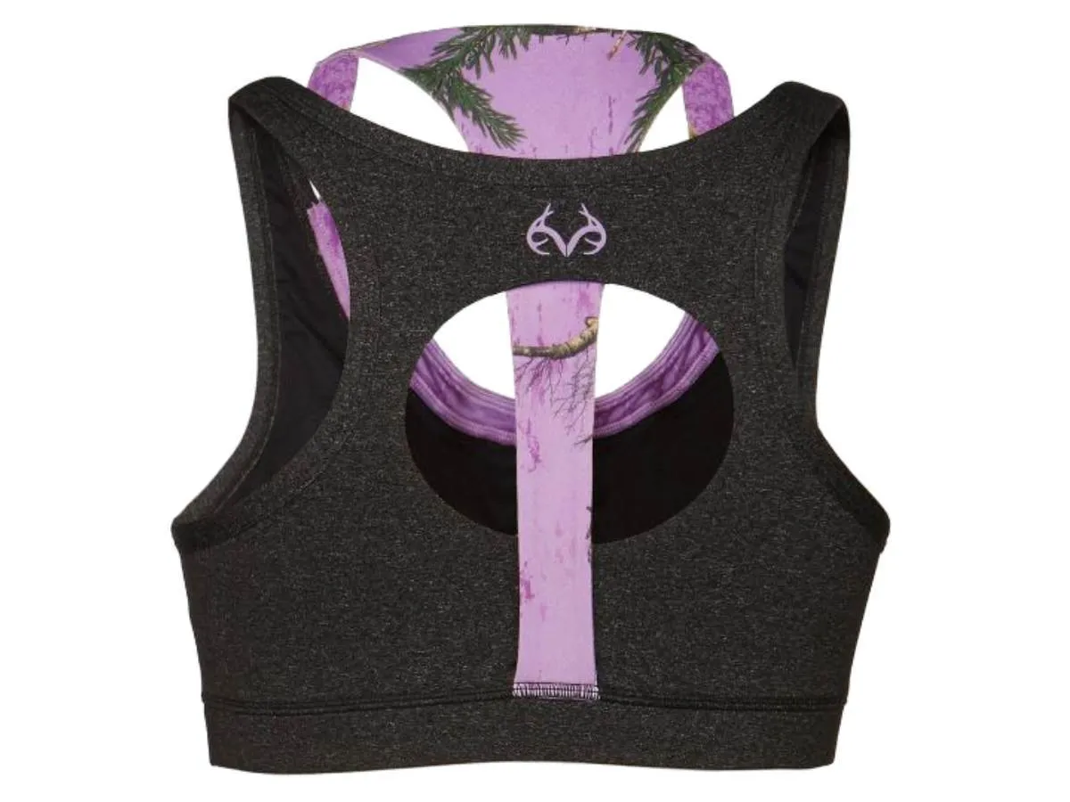 Realtree Camouflage Colosseum WOMEN Charcoal Violet Support Workout Sports Bra