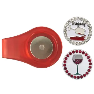 Red Wine Golf Ball Markers With Colored Clip Combo