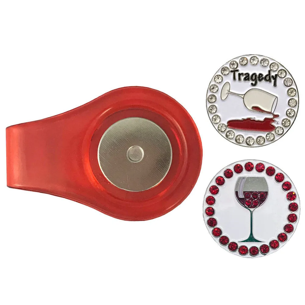 Red Wine Golf Ball Markers With Colored Clip Combo