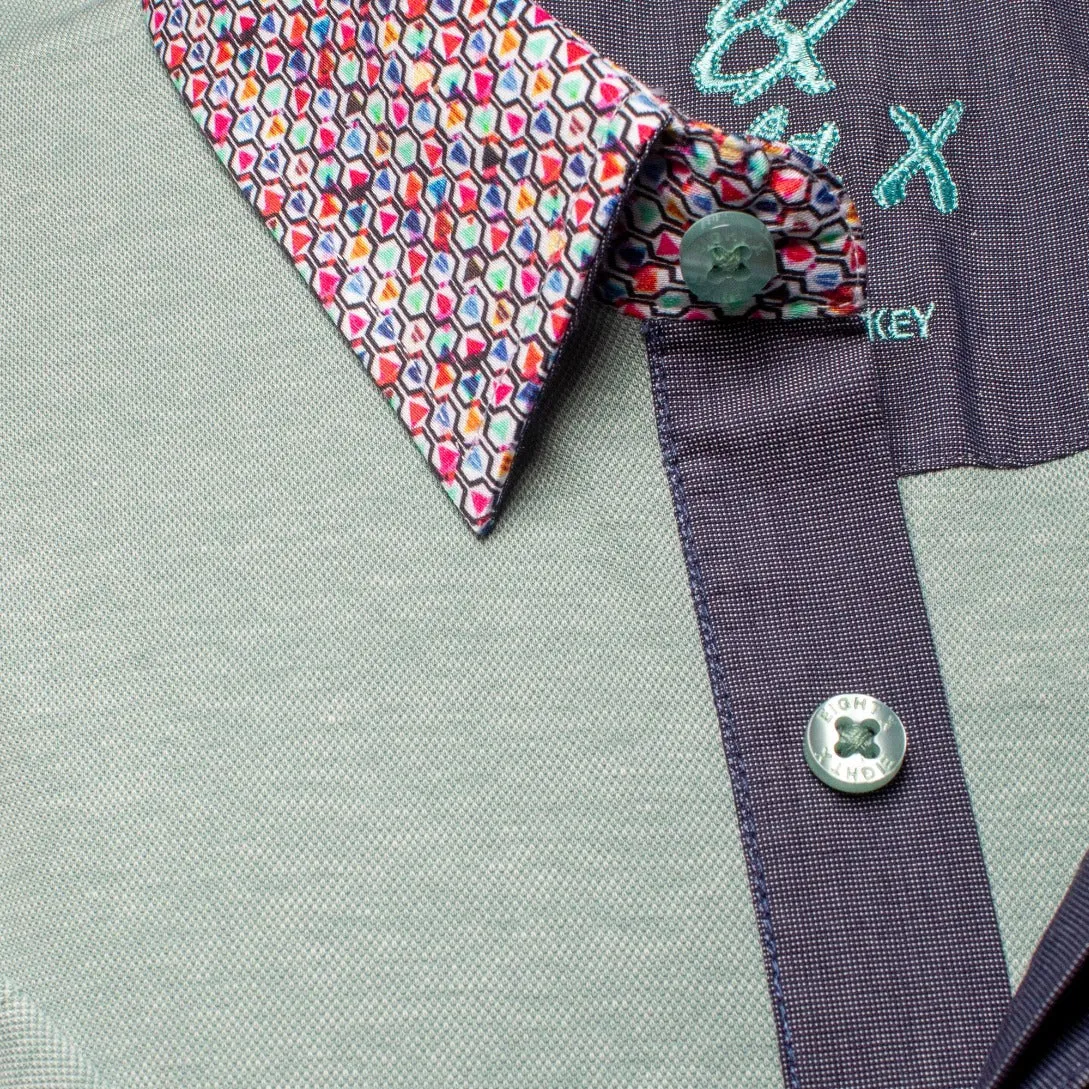 Sage Green Polo Shirt With Colorful Collar
