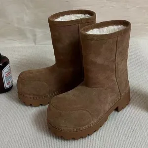 Sheepskin Thick Sole Anti-Slip Short Plush Warm Winter 2024 Shoes