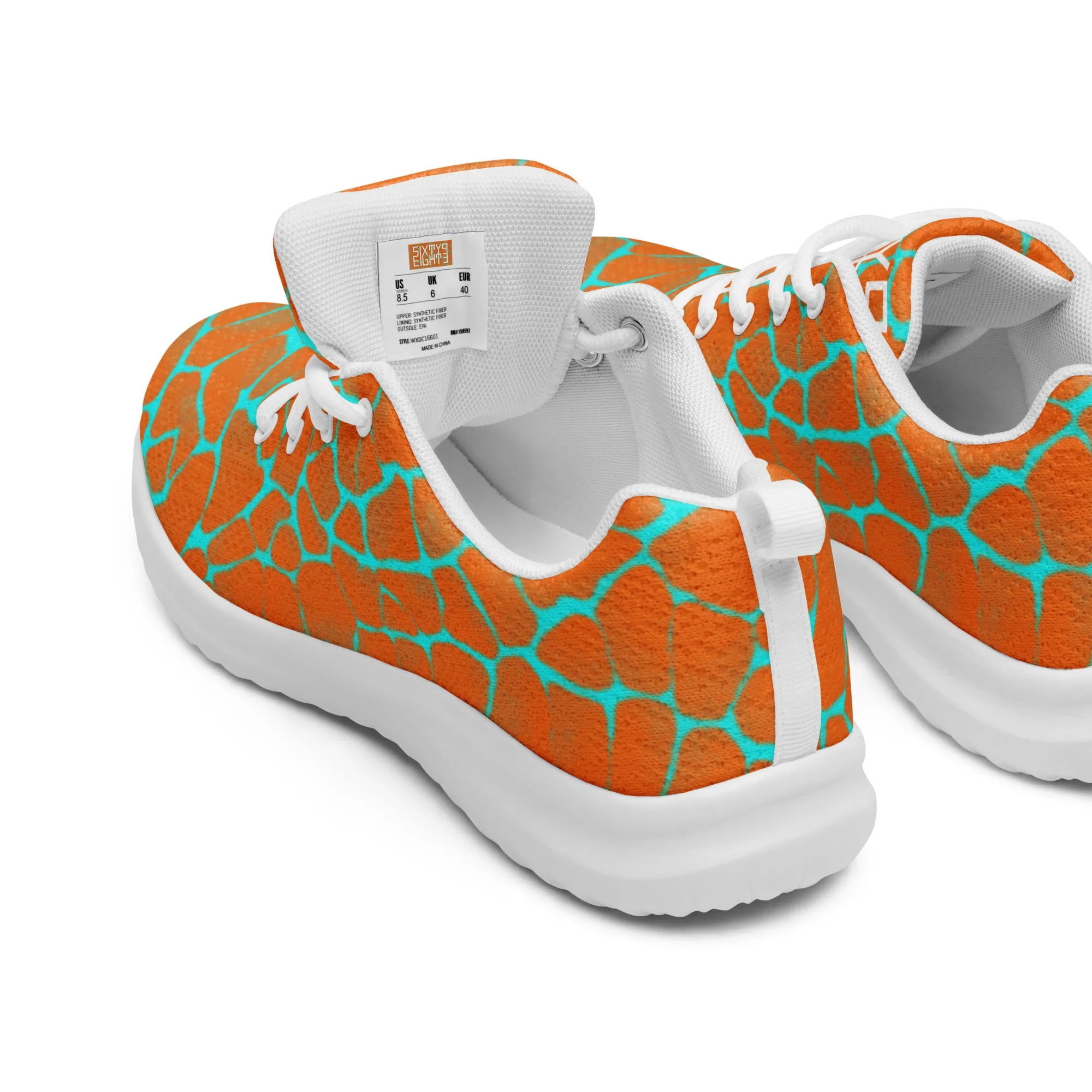 Sixty Eight 93 Logo White Boa Orange & Aqua Blue Women’s Athletic Shoes