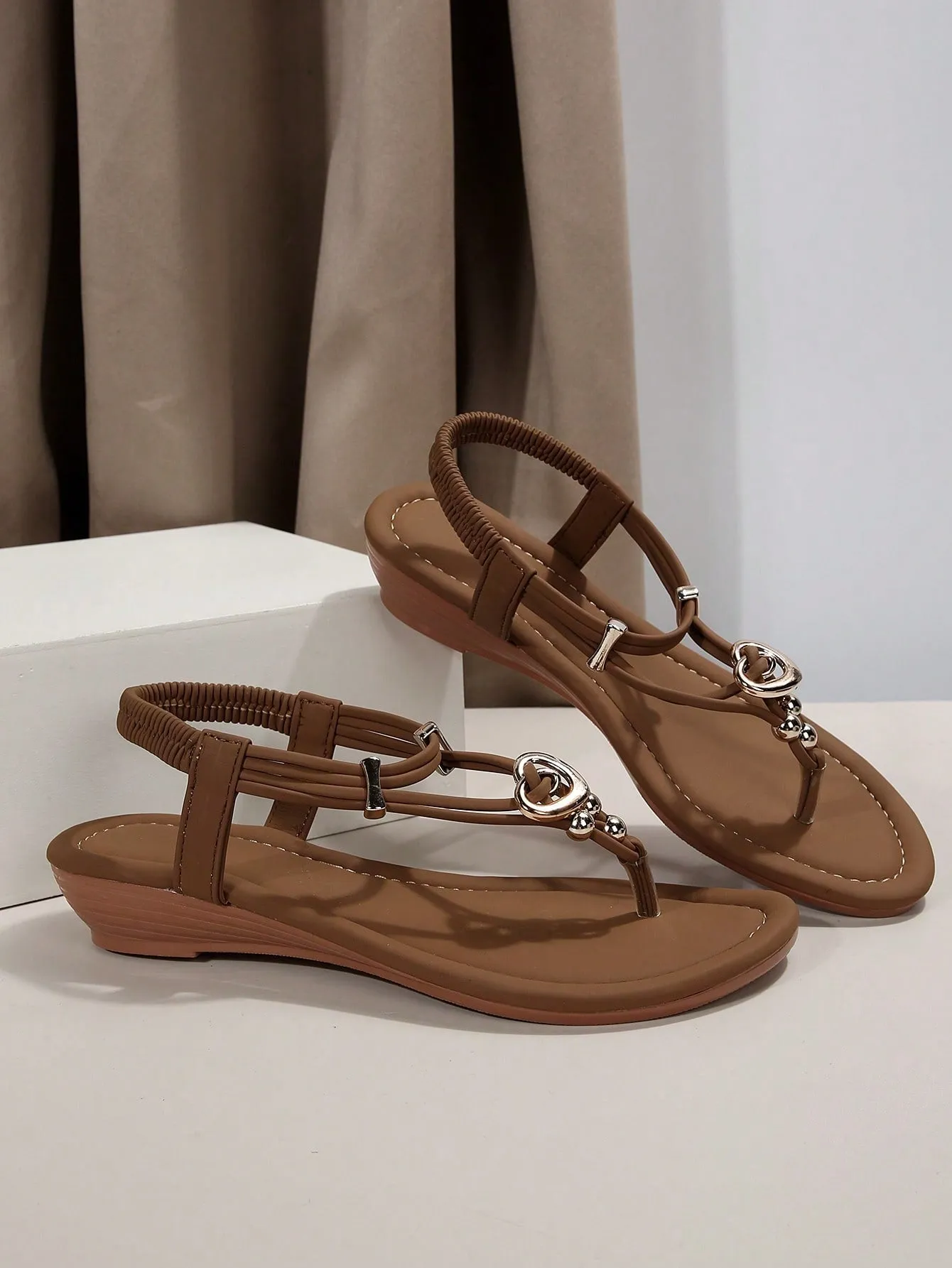 Slingback Flat Sandals with Rhinestone Decor