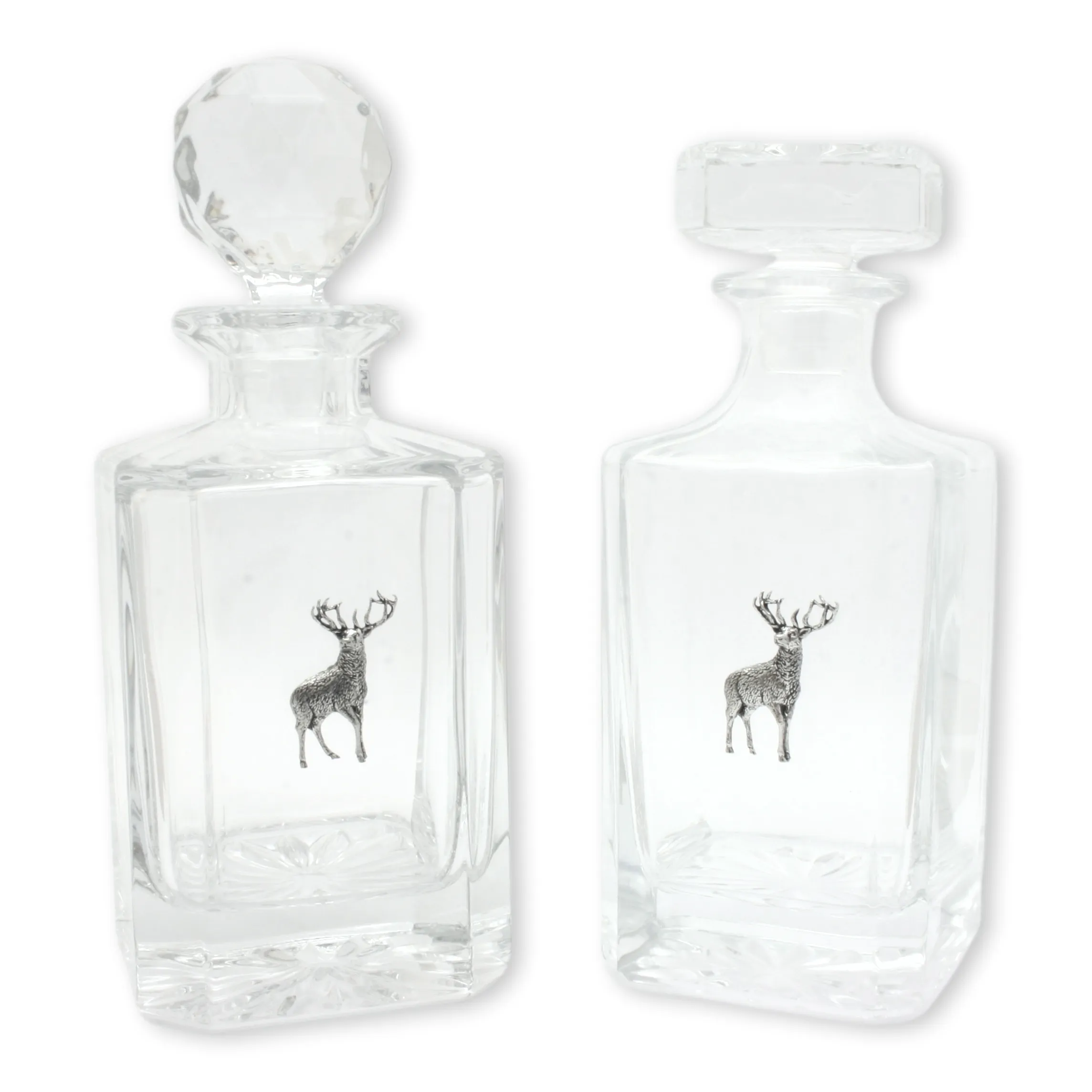 Stag Cut Crystal Glass Decanter With Golf Ball or Square Stopper