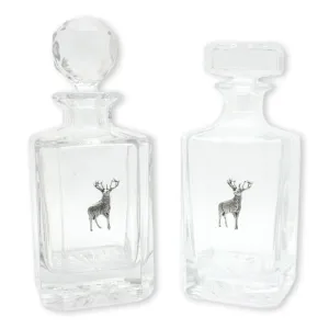 Stag Cut Crystal Glass Decanter With Golf Ball or Square Stopper