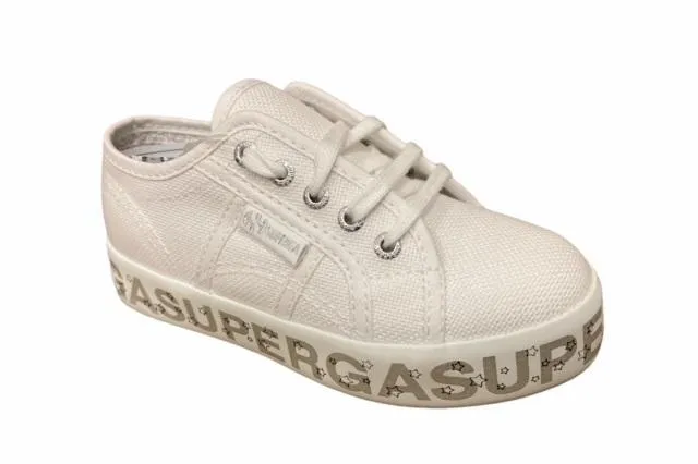Superga scarpa sneakers da bambina con zeppa Lettering Printed S81152W AC4 bianco