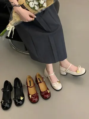 Tavimart French Mary Jane shoes  new spring square toe high heels retro small leather shoes wedding shoes patent leather women's shoes