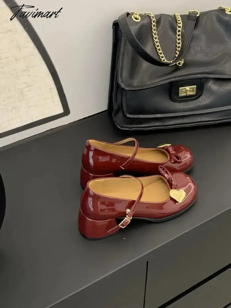 Tavimart French Mary Jane shoes  new spring square toe high heels retro small leather shoes wedding shoes patent leather women's shoes