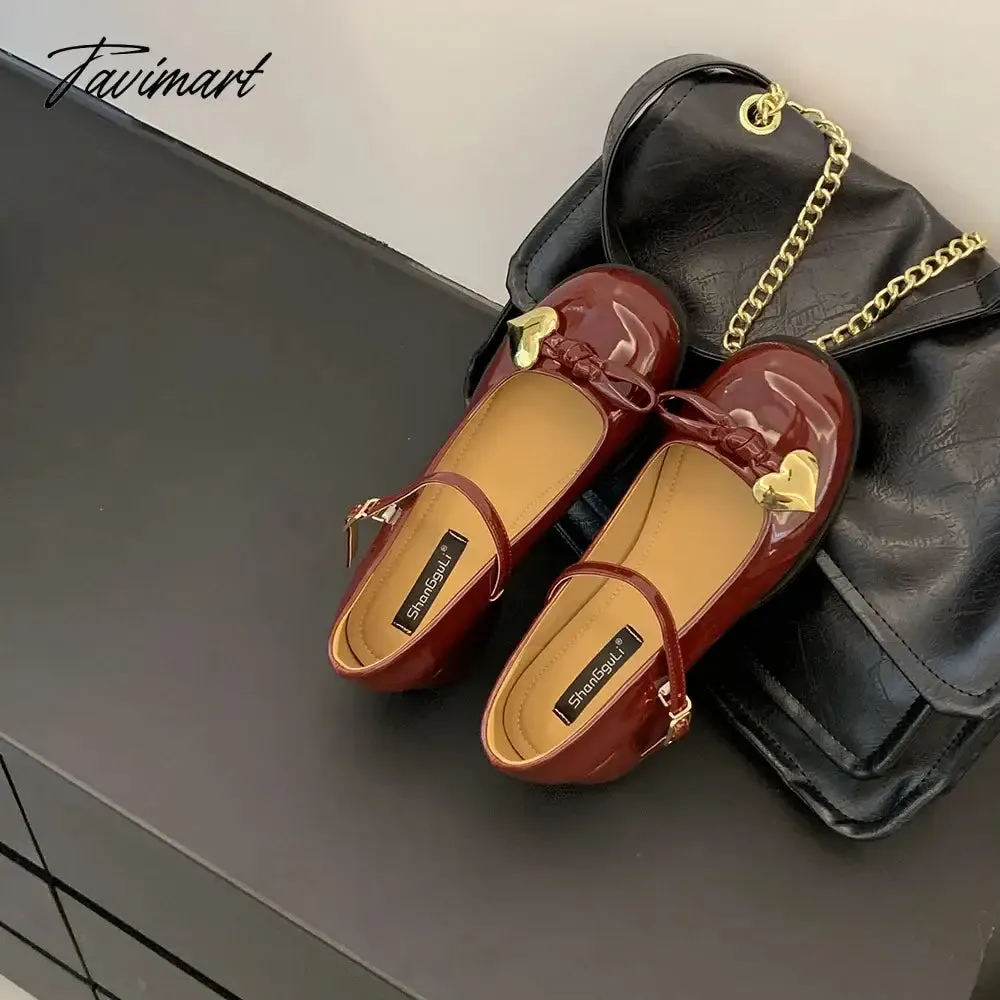 Tavimart French Mary Jane shoes  new spring square toe high heels retro small leather shoes wedding shoes patent leather women's shoes