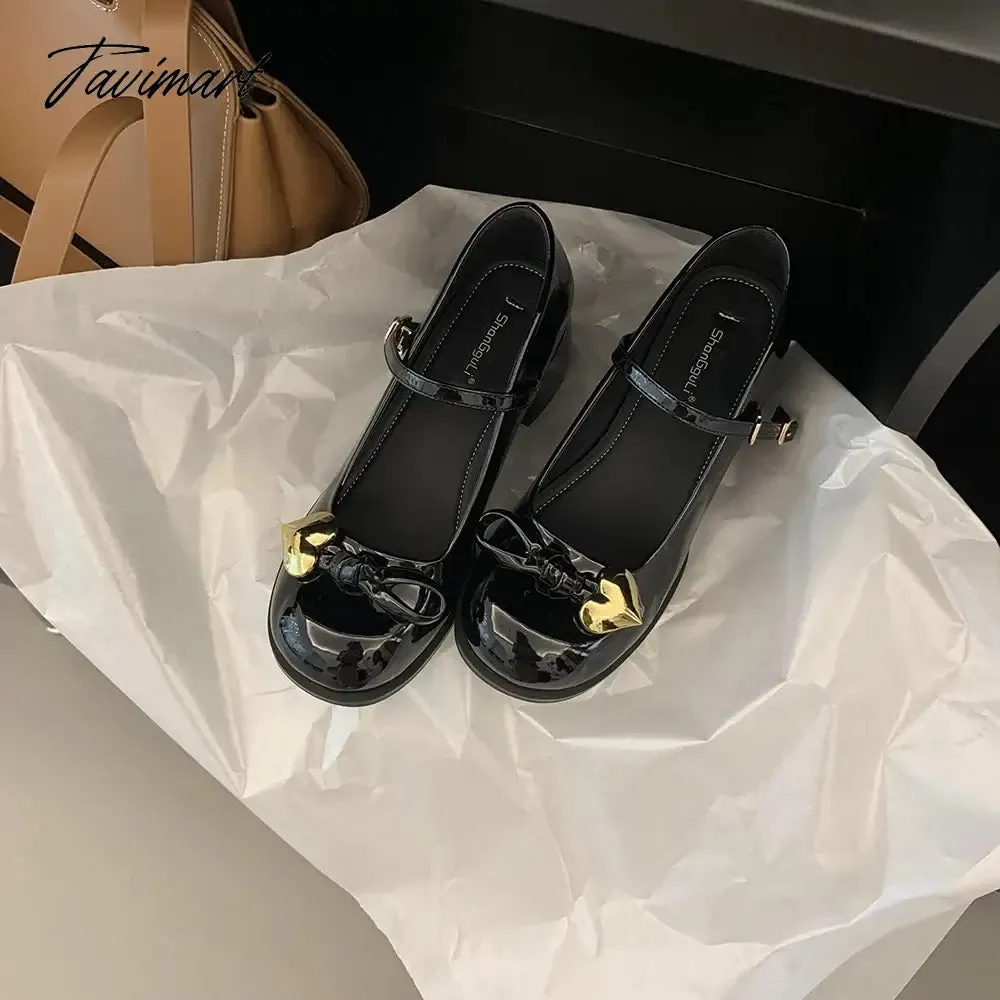 Tavimart French Mary Jane shoes  new spring square toe high heels retro small leather shoes wedding shoes patent leather women's shoes