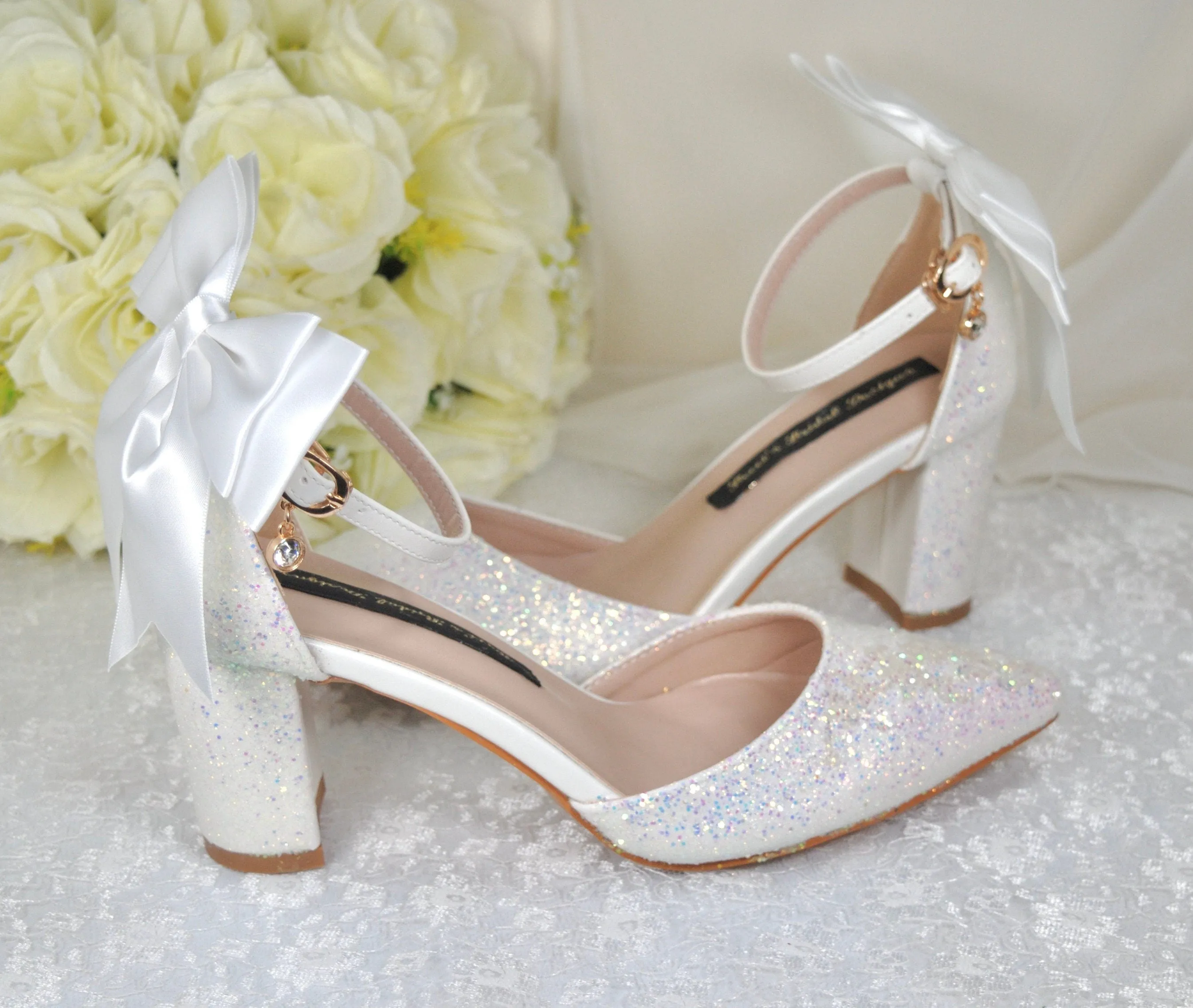 'UNICORN' Glitter Block Heels with Back Bow | 4cm, 7cm or 10cm Heel