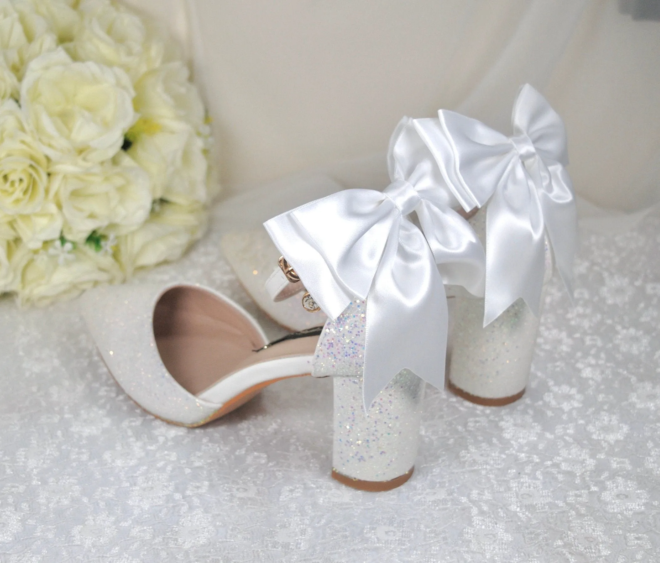 'UNICORN' Glitter Block Heels with Back Bow | 4cm, 7cm or 10cm Heel