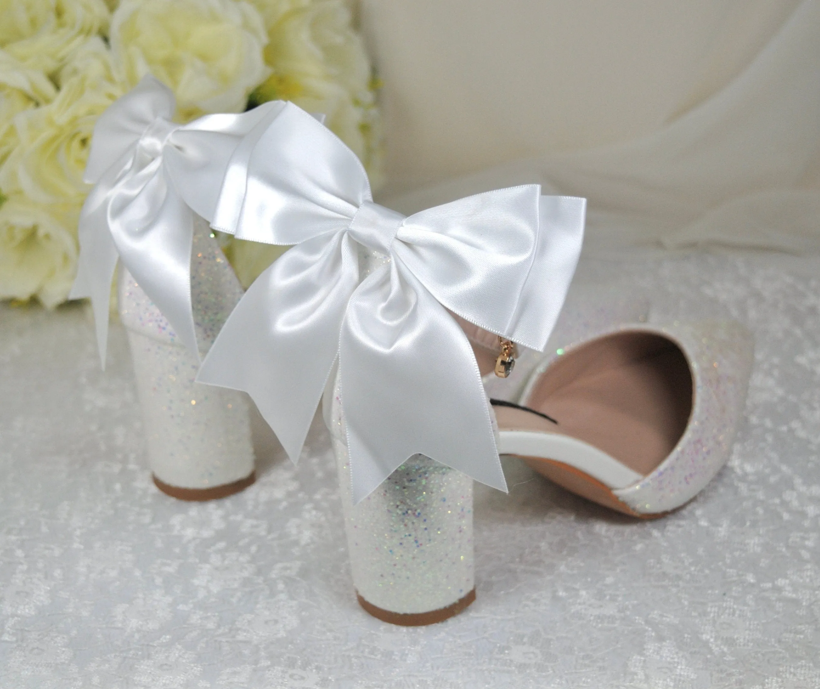 'UNICORN' Glitter Block Heels with Back Bow | 4cm, 7cm or 10cm Heel