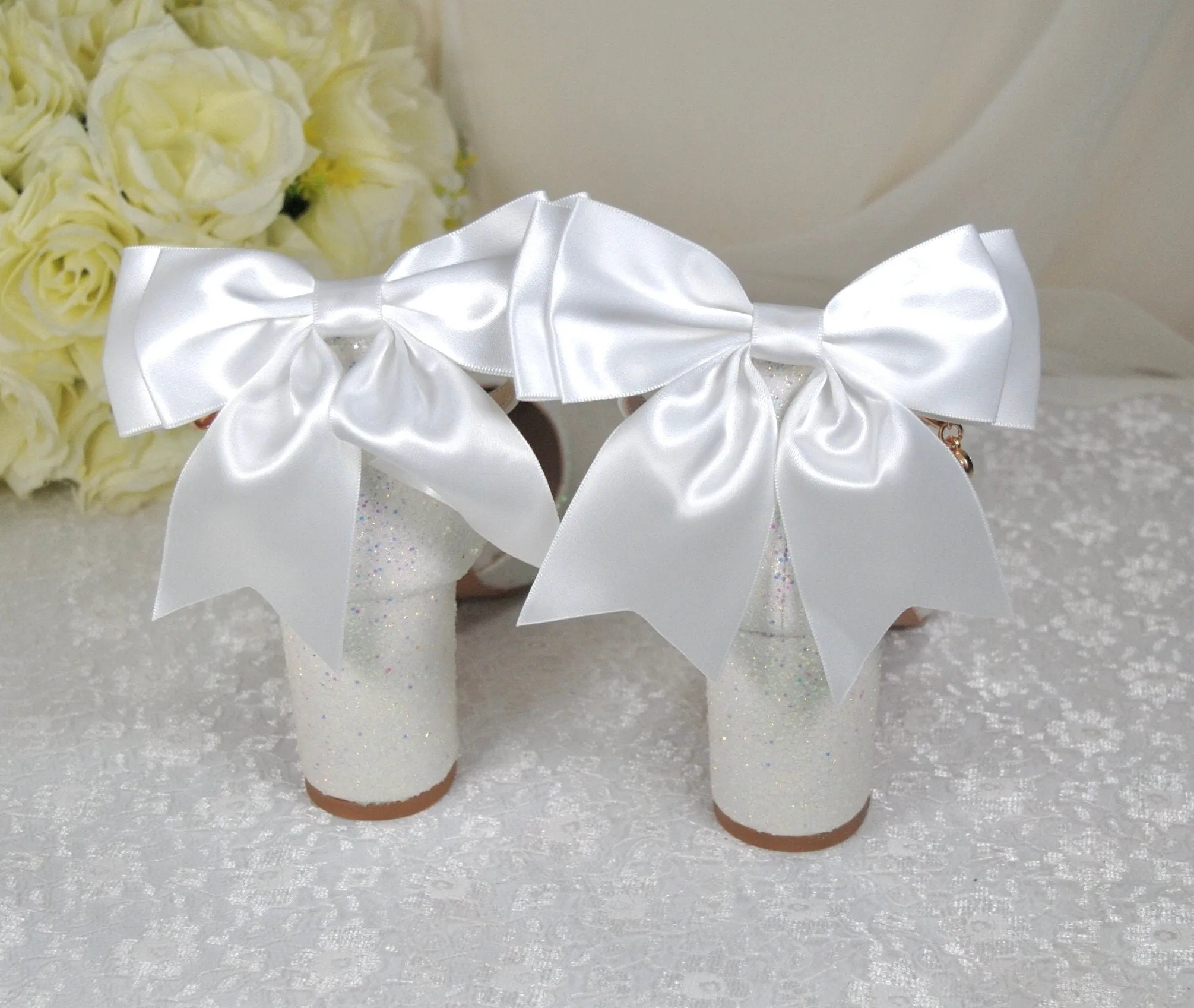 'UNICORN' Glitter Block Heels with Back Bow | 4cm, 7cm or 10cm Heel