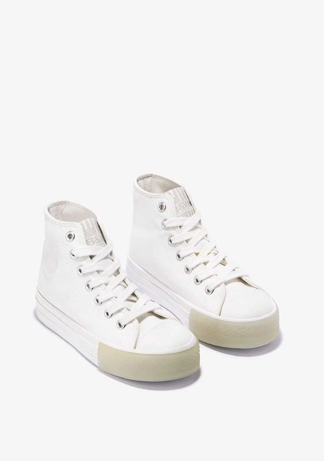 Unisex White Logo Hi-Top Sneakers Canvas B&W
