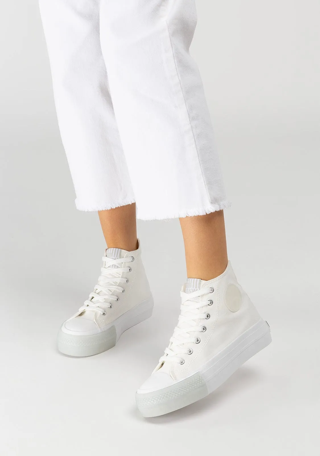 Unisex White Logo Hi-Top Sneakers Canvas B&W