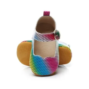 Urban Mary Janes - Genuine Leather Baby Girls Shoes  Mary Jane Flats  Toddler First , Bright Rainbow Multi