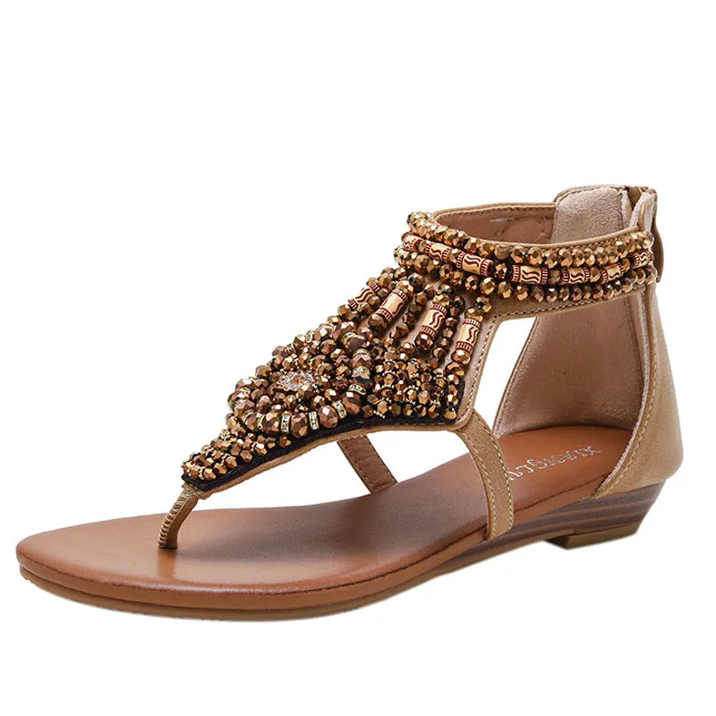 Vanccy Wedge Rhinestone Roman Sandals