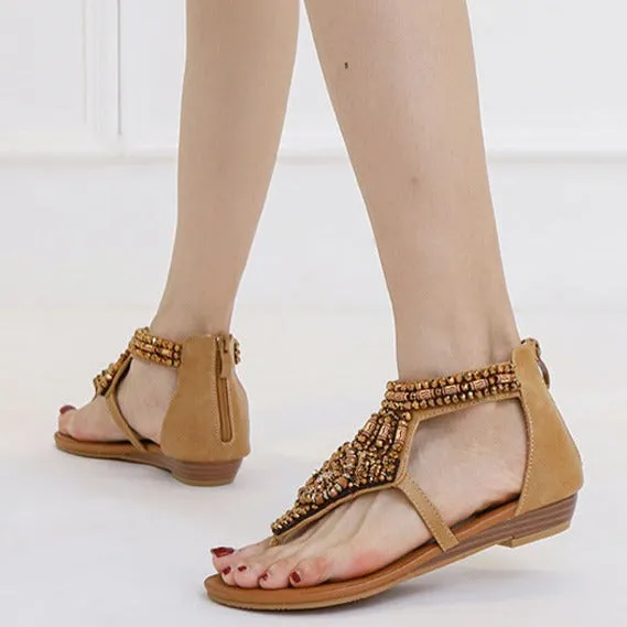 Vanccy Wedge Rhinestone Roman Sandals