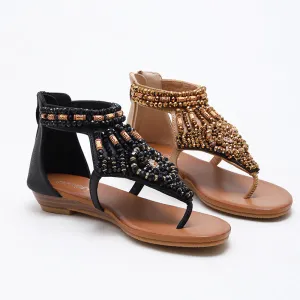 Vanccy Wedge Rhinestone Roman Sandals