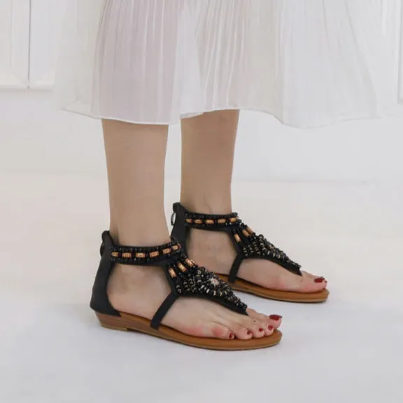 Vanccy Wedge Rhinestone Roman Sandals