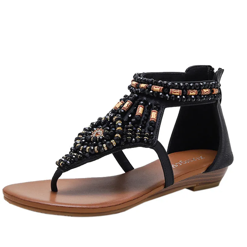 Vanccy Wedge Rhinestone Roman Sandals