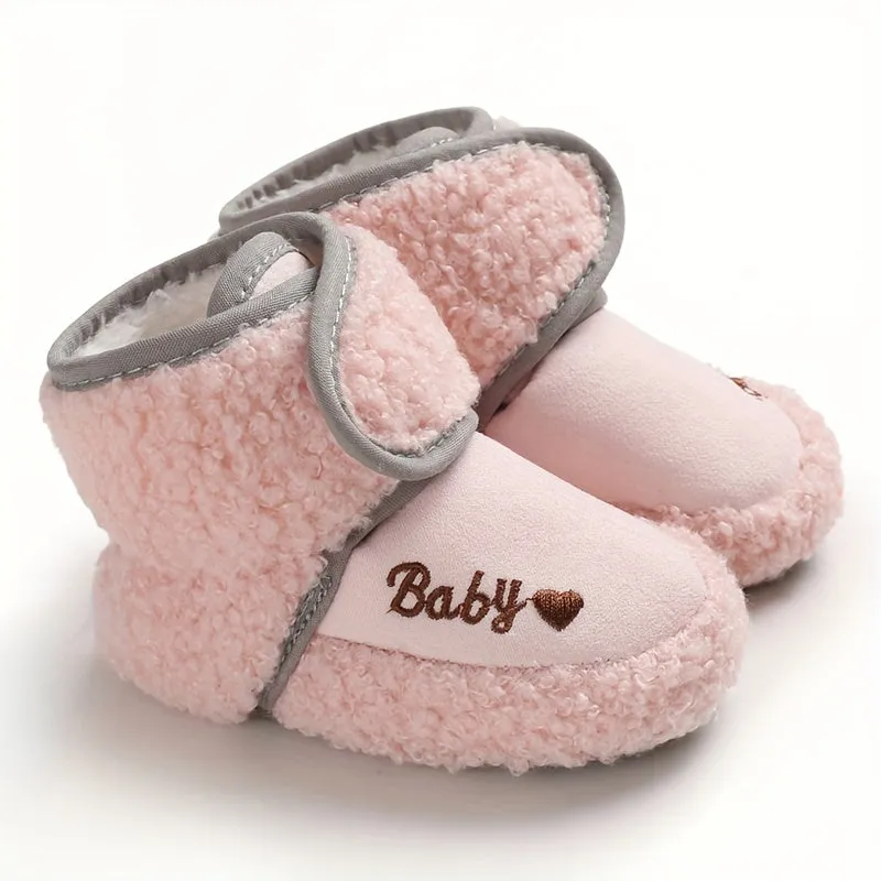 Warm, Cozy Baby Ankle Boots with Heart Pattern - Soft, Comfy Crib Shoes with Easy Fastener for Winter