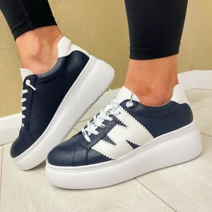 Wonders Navy/Off White Combination Bungee Lace Slip-On Trainer A-2670