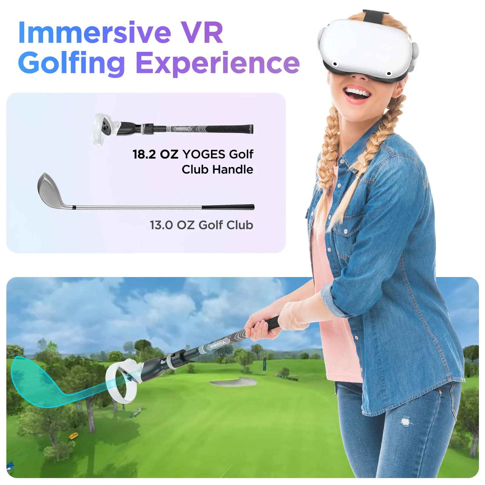 YOGES VR Q10 Golf Handle Attachment Compatible with Meta Oculus Quest 2 Controller